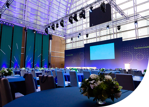 Event stage with lighting setup